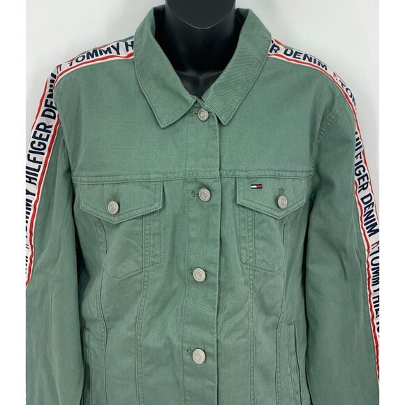 Tommy Hilfiger Denim Jacket Size XXL Extra Extra Large Green Button Women New - Picture 2 of 7